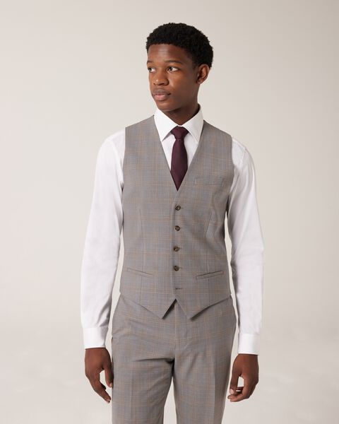 Wool Blend Tailored Vest, Grey Check, hi-res